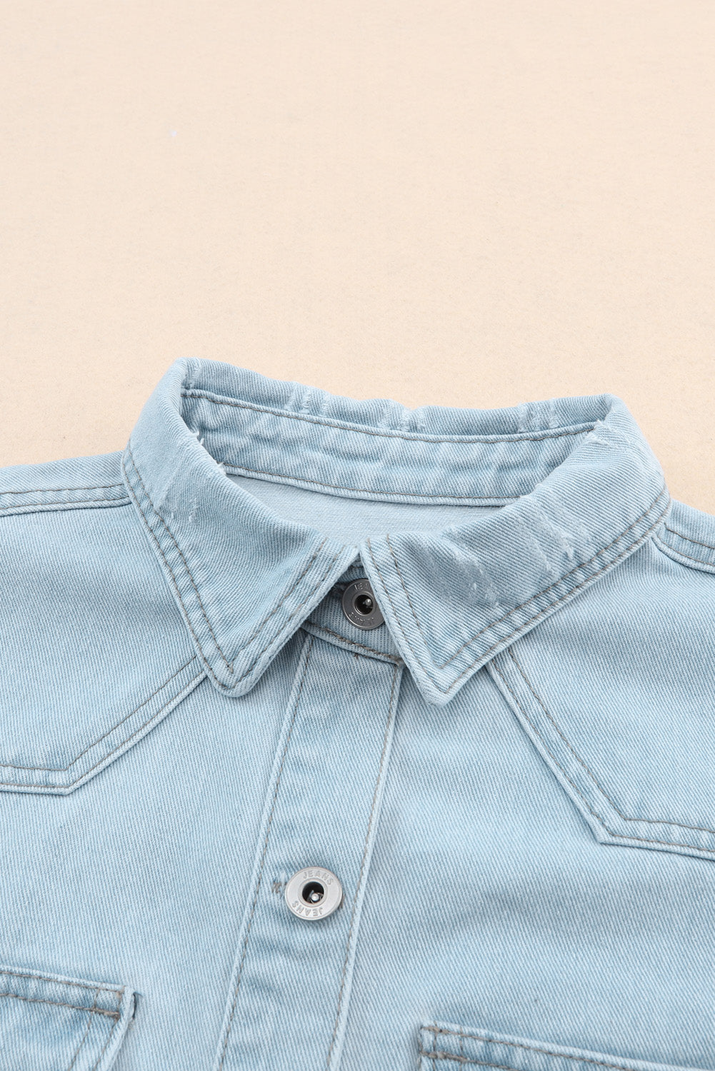 Sky Blue Flap Pocket Buttoned Raw Hem Denim Jacket Denim Jackets JT's Designer Fashion