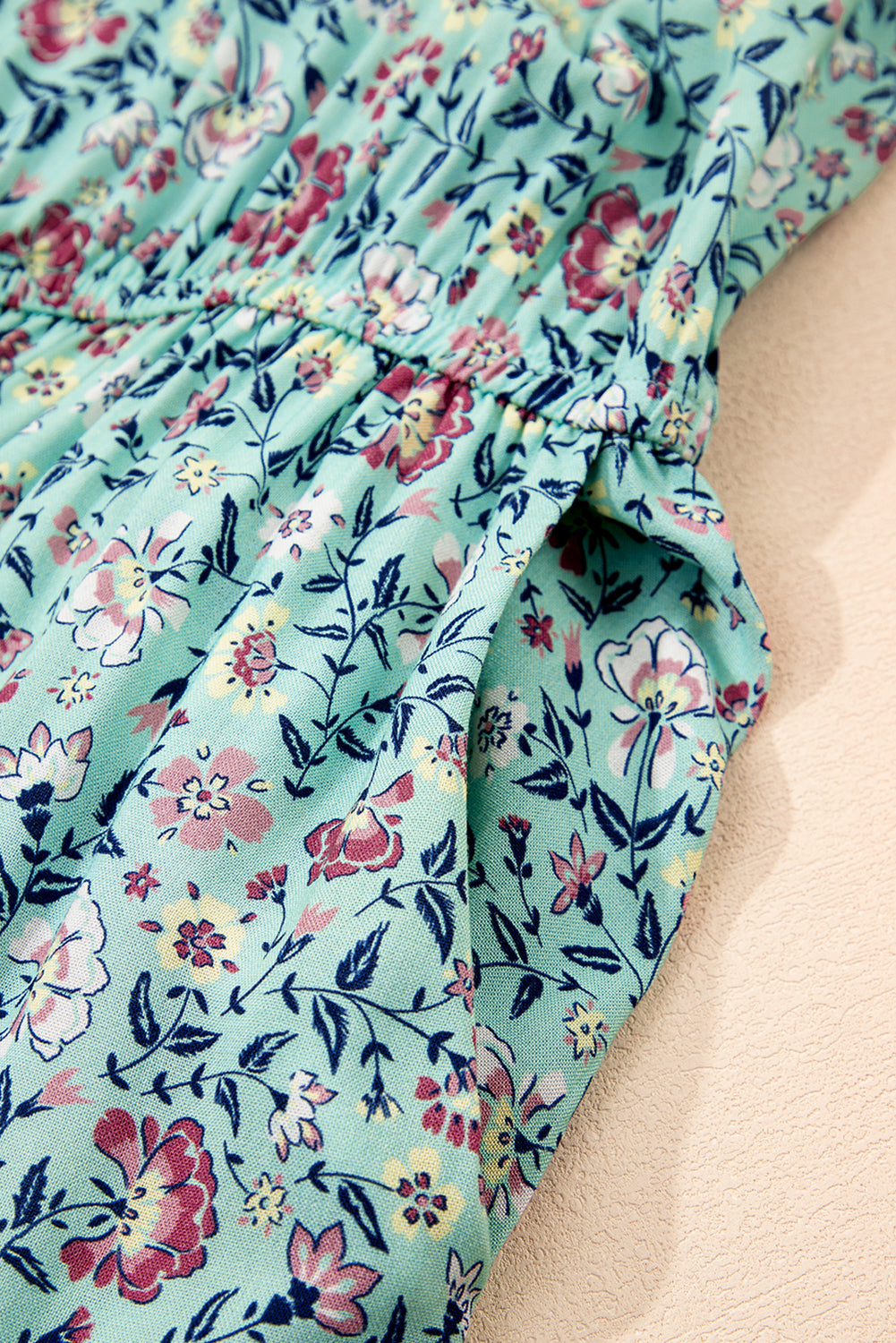 Green Bohemian Floral Ruffle Bottom Spaghetti Strap Jumpsuit Jumpsuits & Rompers JT's Designer Fashion