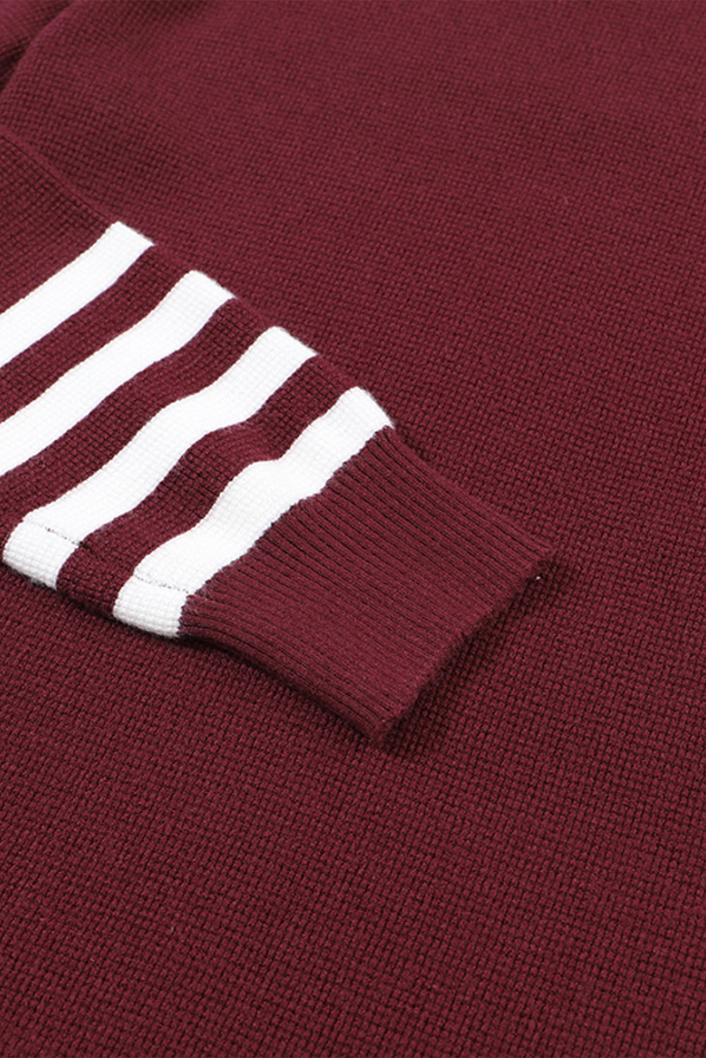 Red Striped Sleeve Plain Knit Sweater Sweaters JT's Designer Fashion