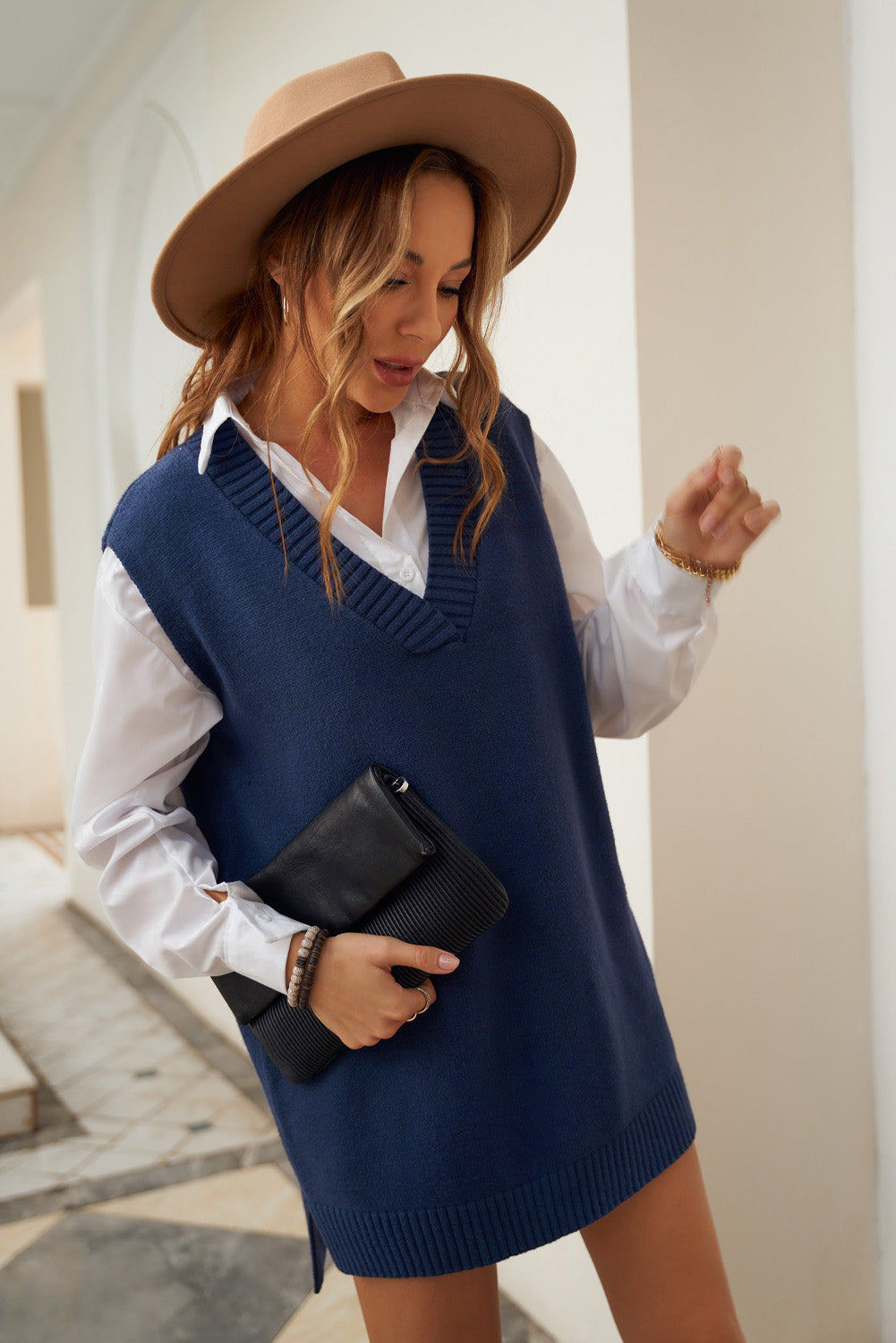 Dark Blue Knit Vest Pullover Sweater Sweaters & Cardigans JT's Designer Fashion