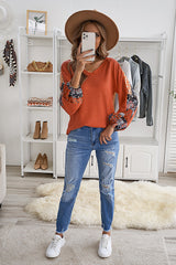 Orange Contrast Eyelet Thermal Knit Top Long Sleeve Tops JT's Designer Fashion