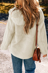 Beige Fleece Zip Up Drawstring Hooded Pocketed Jacket Jackets JT's Designer Fashion