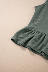 Duffel Green Solid Color Ribbed Ruffle Tank Top and Pants Set Pant Sets JT's Designer Fashion