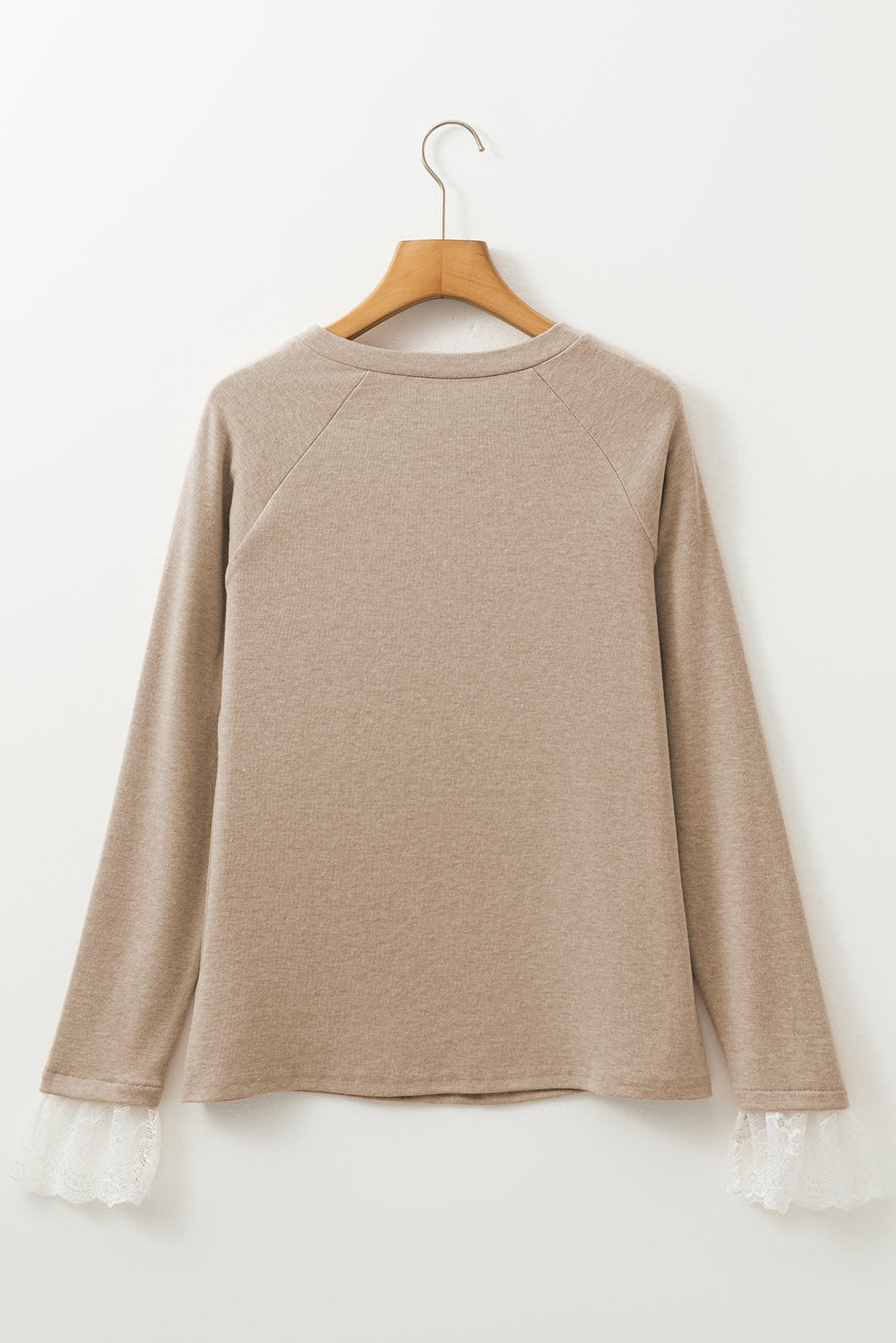 Parchment Seam Detail Lace Contrast Cuffs Raglan Sleeve Top Long Sleeve Tops JT's Designer Fashion