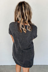 Gray Striped Ribbed Knit T-shirt Shift Dress T Shirt Dresses JT's Designer Fashion