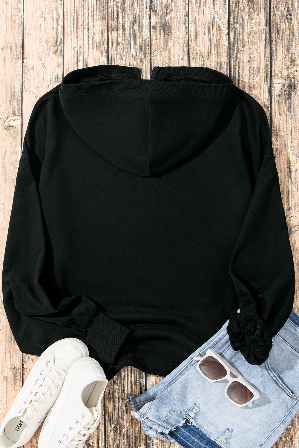 Black Solid Kangaroo Pocket Half Zipper Oversized Hoodie Sweatshirts & Hoodies JT's Designer Fashion