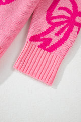 Pink Bow Pattern Drop Shoulder Loose Sweater Sweaters JT's Designer Fashion