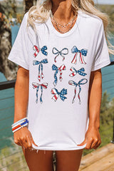 White American Flag Pattern Bowknot Graphic Tee Graphic Tees JT's Designer Fashion