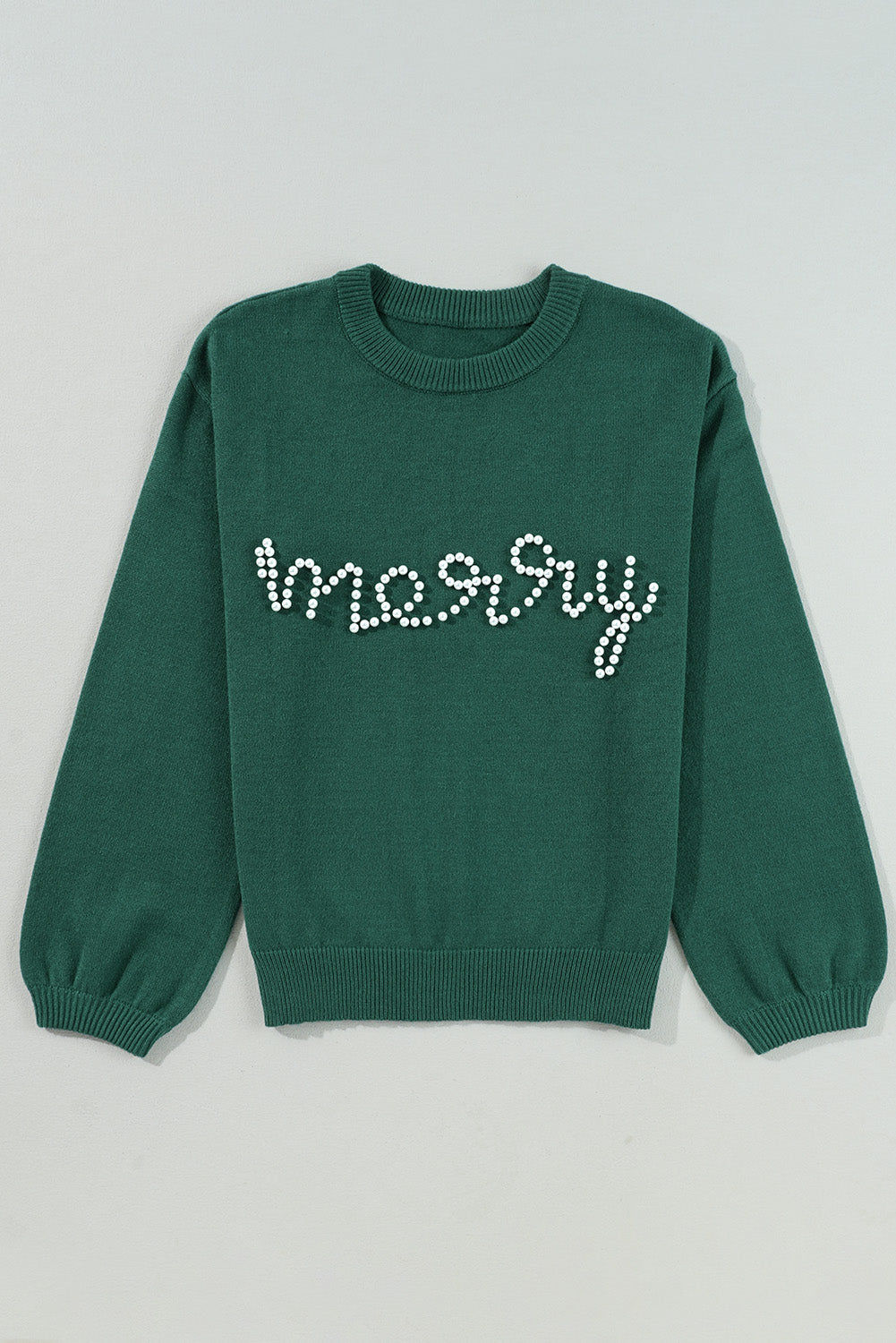 Blackish Green Pearl Beaded Merry Casual Sweater Sweaters JT's Designer Fashion