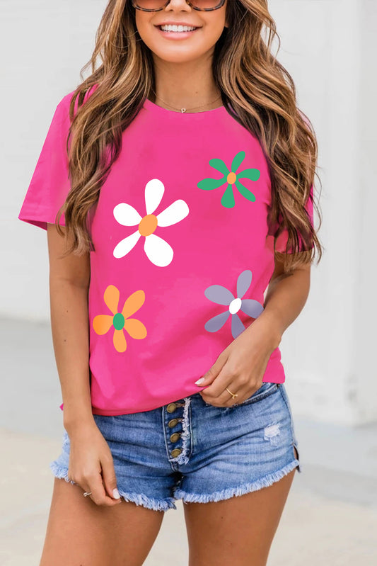 Rose Red Summer Flower Print Fashion Cotton Tee Graphic Tees JT's Designer Fashion