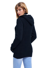 Navy Blue Long Sleeve Button-up Hooded Cardigans Sweaters & Cardigans JT's Designer Fashion
