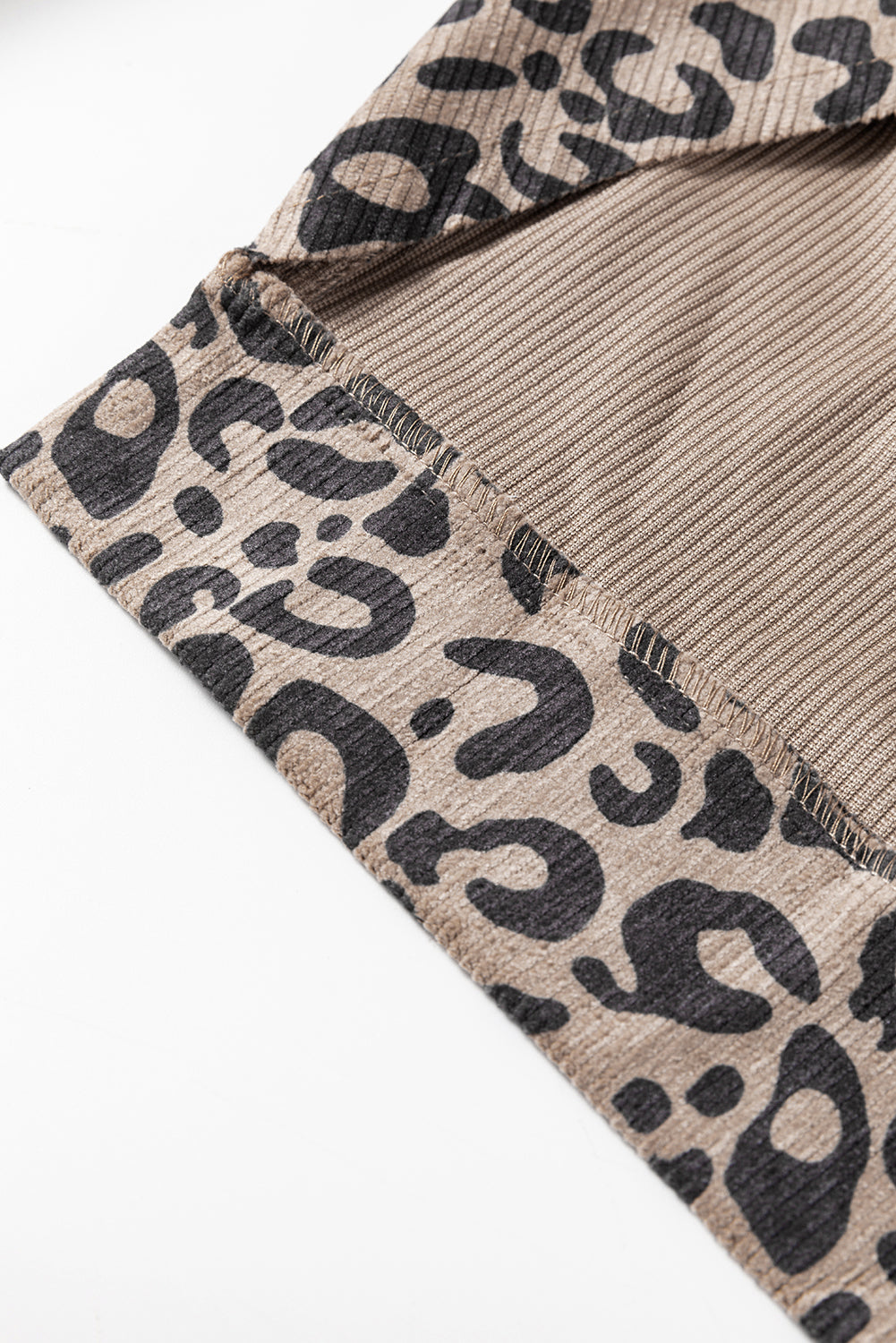 Dark Khaki Leopard Print Corduroy Irregular Hem Buttoned Jacket Jackets JT's Designer Fashion