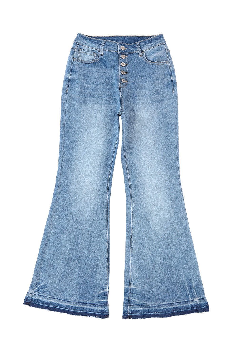Sky Blue High Waist Buttoned Distressed Flared Jeans Jeans JT's Designer Fashion