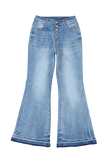 Sky Blue High Waist Buttoned Distressed Flared Jeans Jeans JT's Designer Fashion