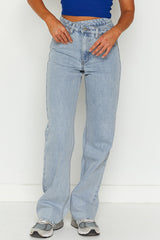Sky Blue Mid Rise Asymmetrical Waist Wide Leg Jeans Jeans JT's Designer Fashion