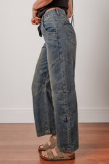 Sail Blue Exposed Stitching Loose Straight High Waist Jeans Jeans JT's Designer Fashion