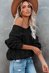 Black Crochet Knit Ribbed Hem Hollow-out Sweater Sweaters JT's Designer Fashion