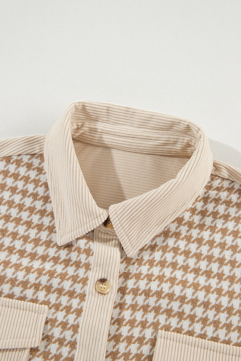 Parchment Houndstooth Corduroy Patchwork Flap Pocket Shacket Jackets JT's Designer Fashion