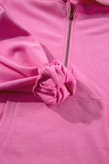 Bonbon Fleece Lined Half Zipper Kangaroo Pockets Loose Hoodie Sweatshirts & Hoodies JT's Designer Fashion