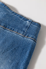 Sail Blue High Waist Button Fly Seamed Raw Hem Flare Jeans Jeans JT's Designer Fashion