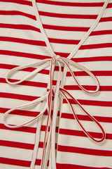 Red Stripe Lace-up Front Top and High Waist Shorts Set Short Sets JT's Designer Fashion