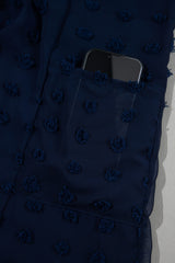 Navy Blue Dotty Textured Notched Neck Plus Ruffled Dress Plus Size Mini Dresses JT's Designer Fashion