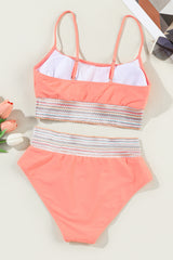 Peach Blossom Striped Patchwork Spaghetti Strap High Waist Bikini Swimsuit High Waisted Swimsuit JT's Designer Fashion