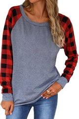 Fiery Red Plaid Raglan Long Sleeve Top Long Sleeve Tops JT's Designer Fashion