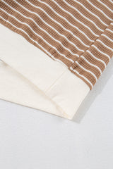 Khaki Stripe Patched Edge Textured Round Neck Long Sleeve Top Long Sleeve Tops JT's Designer Fashion