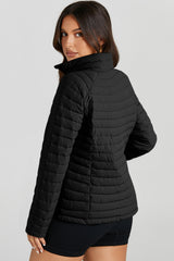Black Solid Color Quilted Zip-up Puffer Jacket Jackets JT's Designer Fashion