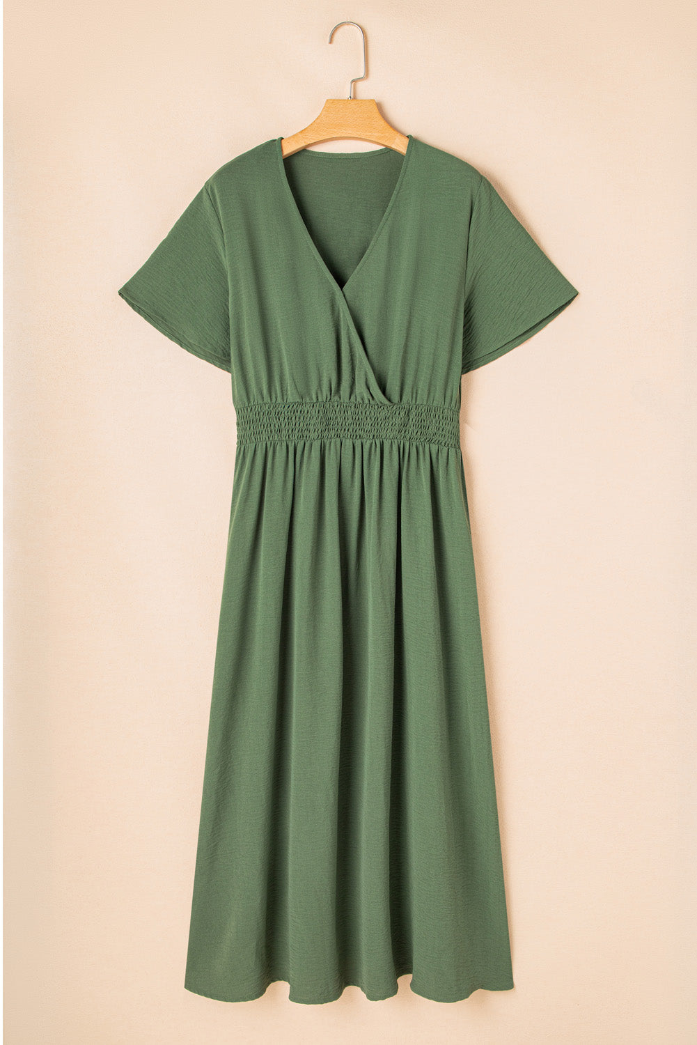 Four Leaf Clover Surplice Neckline Shirred High Waist Plus Size Maxi Dress Plus Size Maxi Dresses JT's Designer Fashion