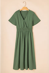 Four Leaf Clover Surplice Neckline Shirred High Waist Plus Size Maxi Dress Plus Size Maxi Dresses JT's Designer Fashion