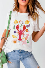White Crawfish Food Ingredient Graphic Crewneck Tee Graphic Tees JT's Designer Fashion