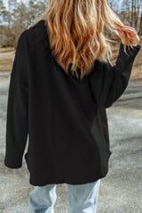 Black Sequined Rugby Flap Pockets Buttoned Shacket Jackets JT's Designer Fashion