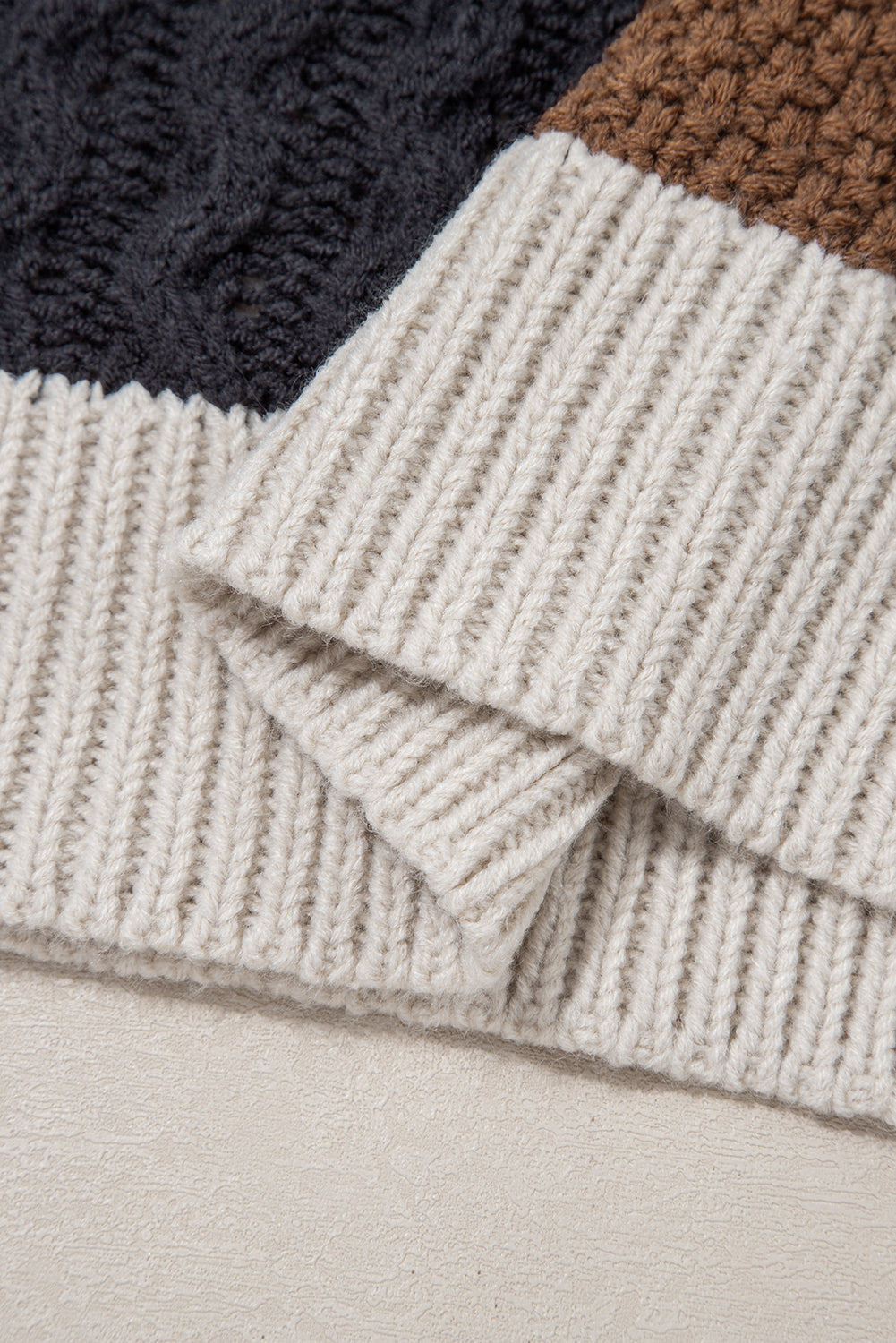 Multicolour Color Block Cable Knit Sleeve Buttons Collared Sweater Sweaters JT's Designer Fashion