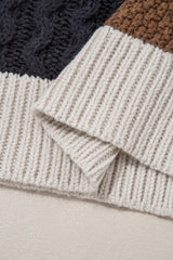 Multicolour Color Block Cable Knit Sleeve Buttons Collared Sweater Sweaters JT's Designer Fashion