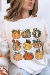 Beige Thanksgiving Pumpkin Print Drop Shoulder Sweatshirt Graphic Sweatshirts JT's Designer Fashion
