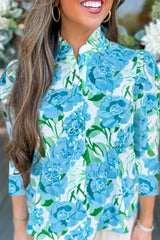 Green Floral Frilled Collar Three Quarters Sleeve Elegant Shirt Green 100%Polyester Blouses & Shirts JT's Designer Fashion