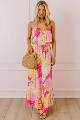 Multicolour Floral Print Ruffled High Waist Tube Top Loose Jumpsuit Jumpsuits & Rompers JT's Designer Fashion