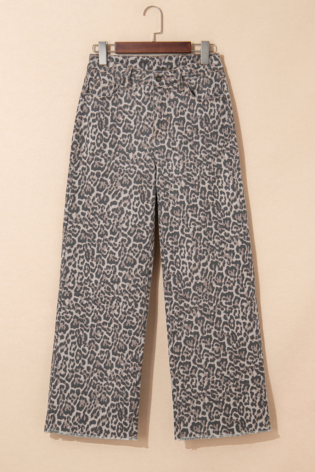 Brown Leopard Frayed Edge Wide Leg High Waist Jeans Jeans JT's Designer Fashion