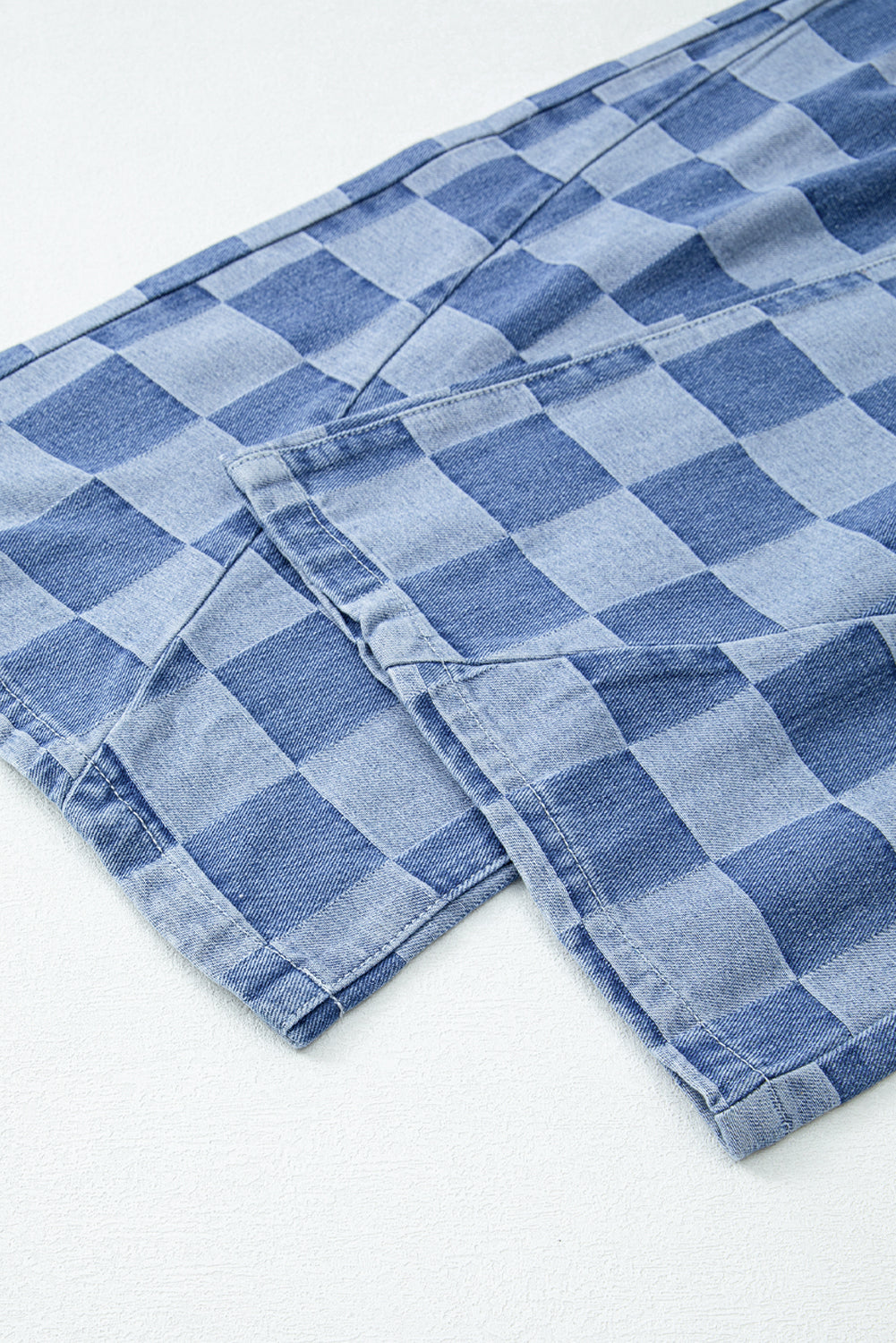 Dusk Blue Checkered Denim Wide Leg Jeans Jeans JT's Designer Fashion