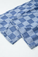 Dusk Blue Checkered Denim Wide Leg Jeans Jeans JT's Designer Fashion