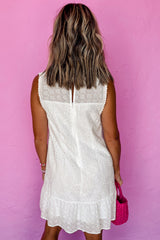 White Floral Eyelet Embroidered Sleeveless Shift Dress Mini Dresses JT's Designer Fashion