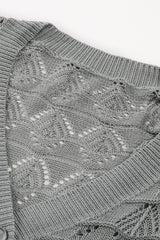 Gray Lightweight Buttoned Front Crochet Cardigan Cardigans JT's Designer Fashion