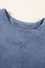 Light Blue Denim Cuffed Sleeve Tee Elastic Shorts Set Short Sets JT's Designer Fashion