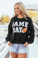 Black GAME DAY Graphic Varsity Pullover Sweatshirt Sweatshirts & Hoodies JT's Designer Fashion