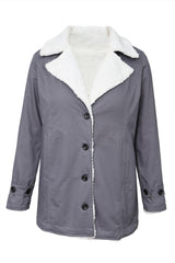 Gray Lapel Collar Button Fleece Jacket Jackets JT's Designer Fashion