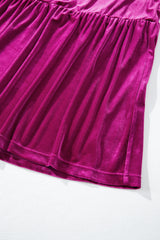 Red Dahlia Velvet Short Sleeve Shirred Waist Tiered Long Dress Maxi Dresses JT's Designer Fashion