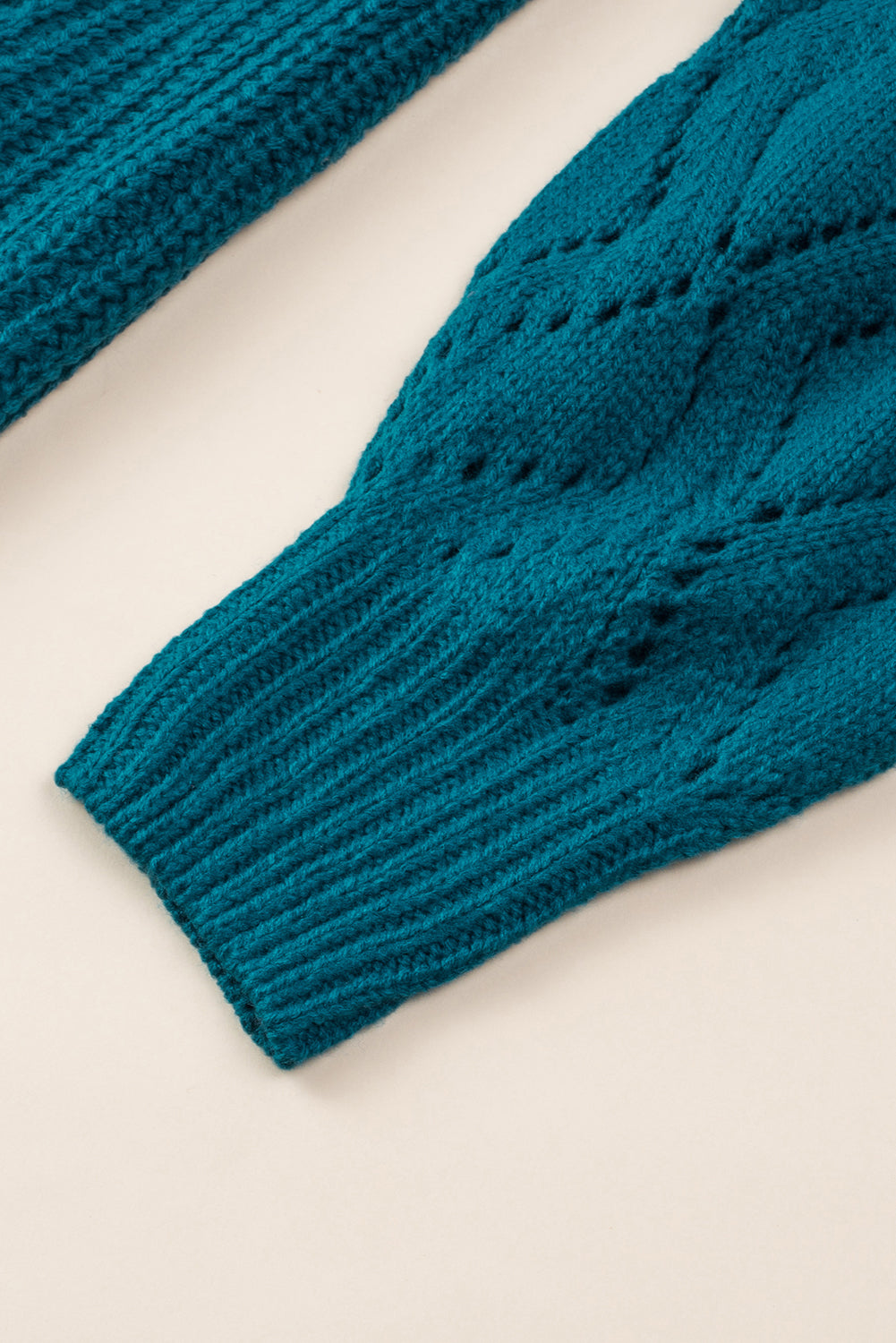 Blue Hollow-out Puffy Sleeve Knit Sweater Sweaters JT's Designer Fashion