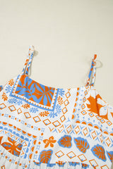 Orange Multi Printed Ricrac Trim Spaghetti Straps Long Dress Maxi Dresses JT's Designer Fashion